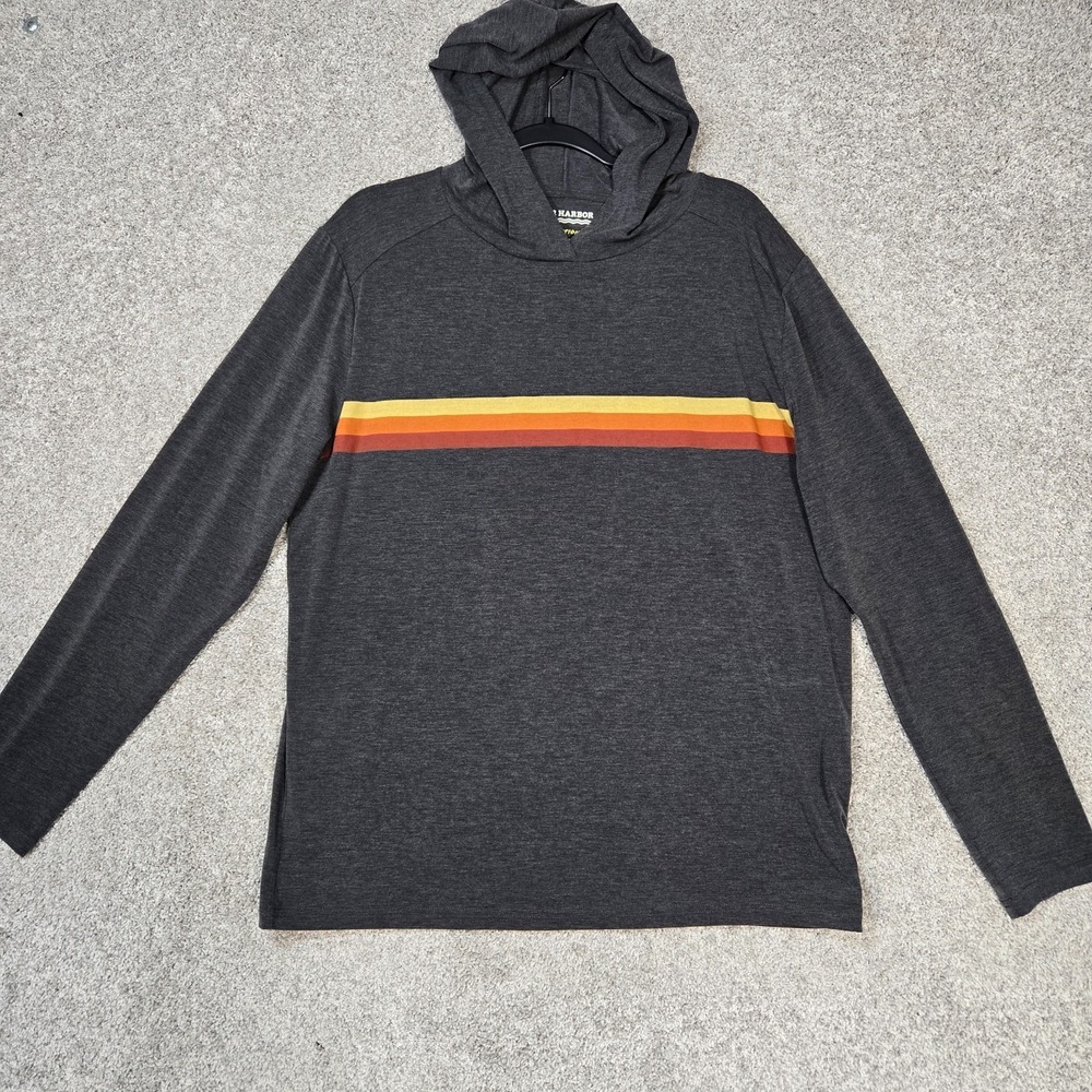 Fair Harbor Seabreeze lightweight Hoodie Sunset Stripe Grey UPF 50 Men Large